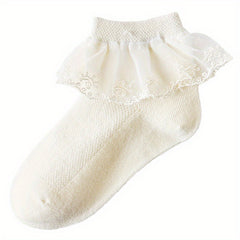 Girls Lace Ruffle Crew Socks Breathable Cotton Blend for Latin Dance Dress