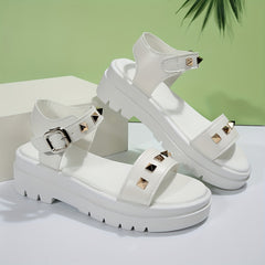Women's Studded Open Toe Platform Sandals with Ankle Strap Buckle