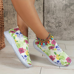Floral & Skull Pattern Sneakers Halloween Trainers