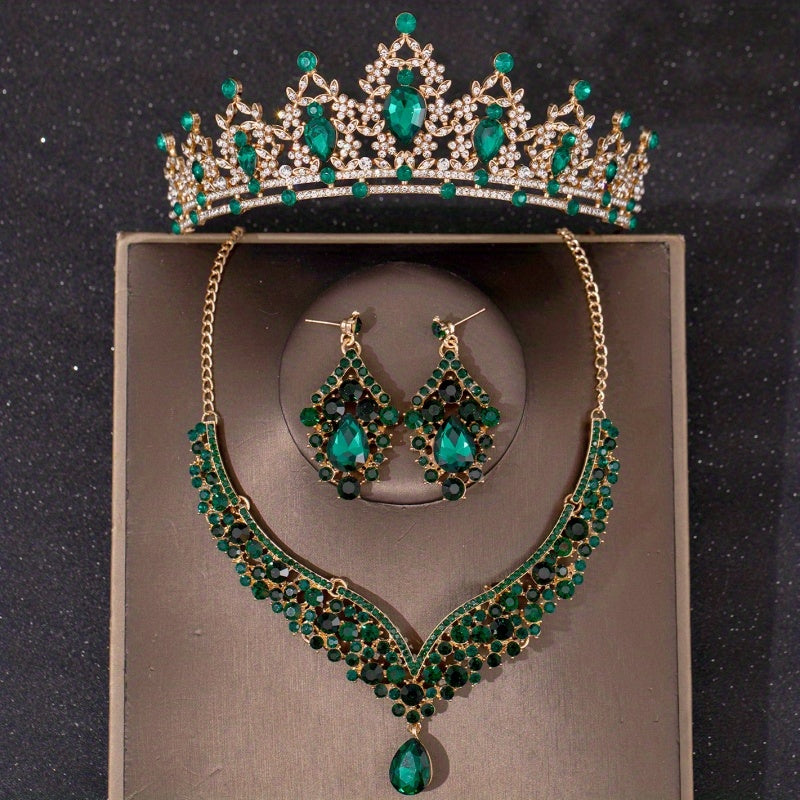 Baroque Green Crystal Bridal Jewelry Rhinestone Tiaras Crown