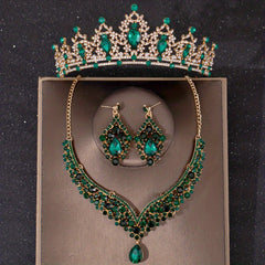 Baroque Green Crystal Bridal Jewelry Rhinestone Tiaras Crown