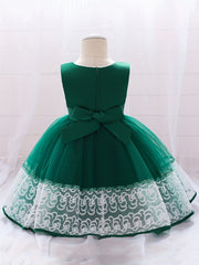 Baby Girls Appliques Sleeveless Lace Trim Princess Dress Clothes