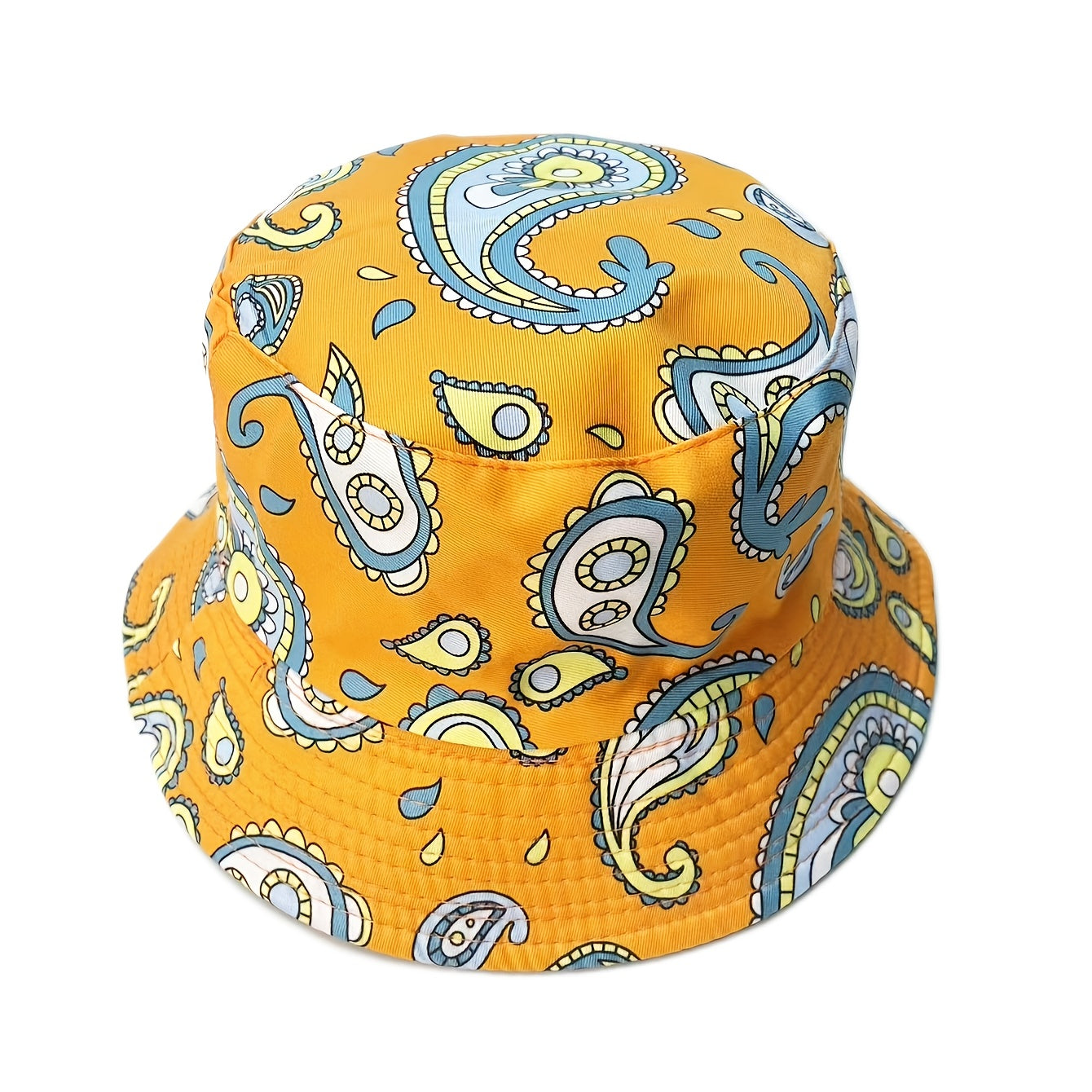 Boho Paisley Print Bucket Hat Yellow Vintage Fisherman Cap For Women
