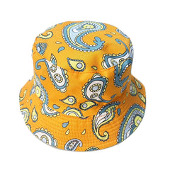 Boho Paisley Print Bucket Hat Yellow Vintage Fisherman Cap For Women