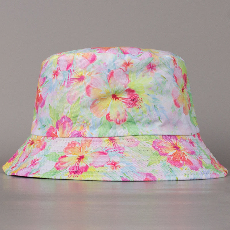 Pink Flower Print Bucket Hat - Sun Fisherman Cap for Women