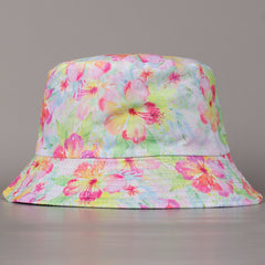 Pink Flower Print Bucket Hat - Sun Fisherman Cap for Women