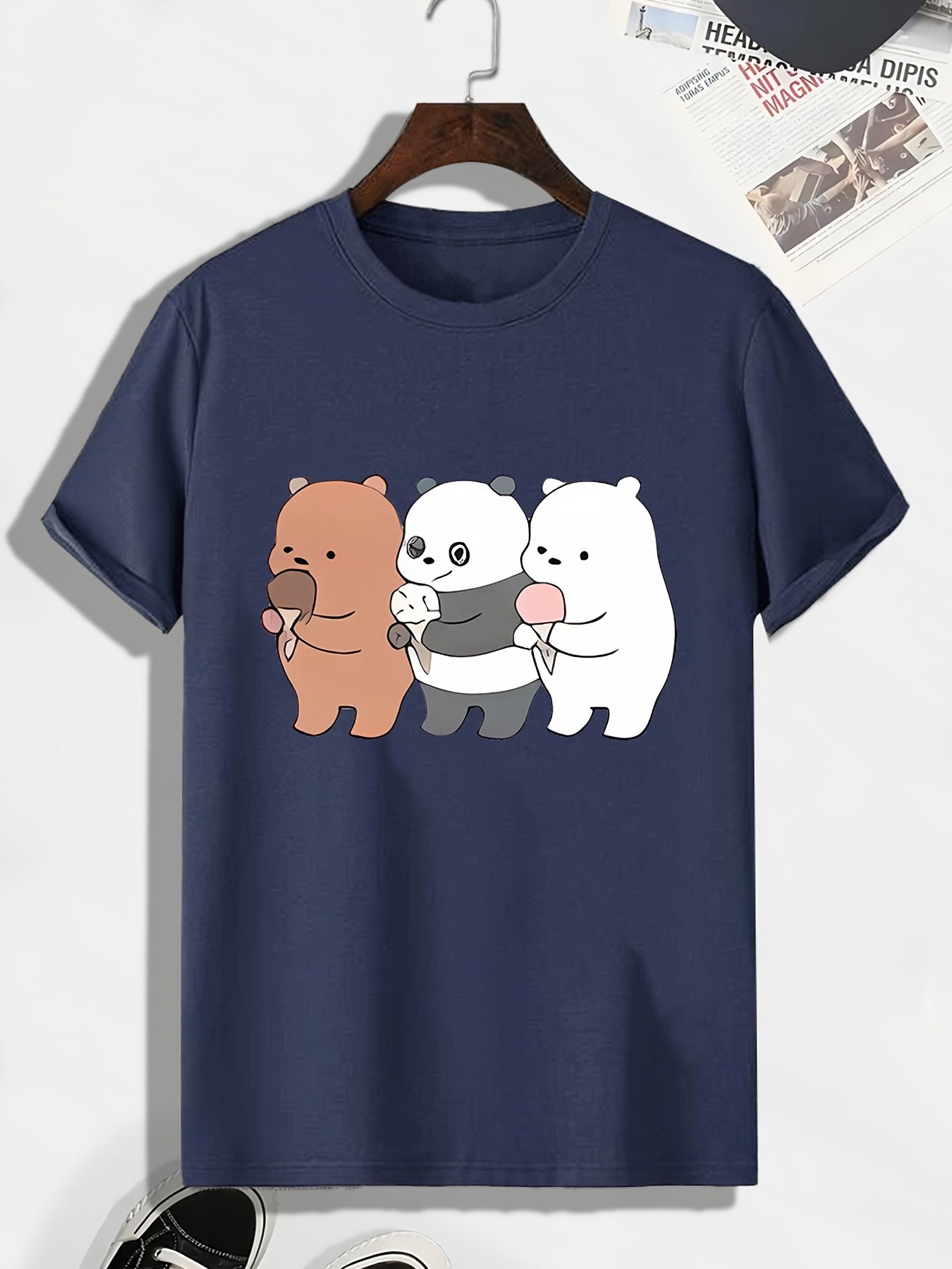 Men's Bear Pattern T shirt Active Slightly Stretch Breathable Tee For Outdoor