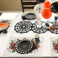 Linen Halloween Pumpkin Table Runner Placemat