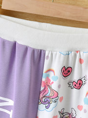 Girl's Unicorn Print Hoodie & Sweatpants Set for Spring Fall