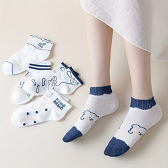 5 Pairs Cartoon Bear Print Socks & Crew Short Socks Women's Stockings
