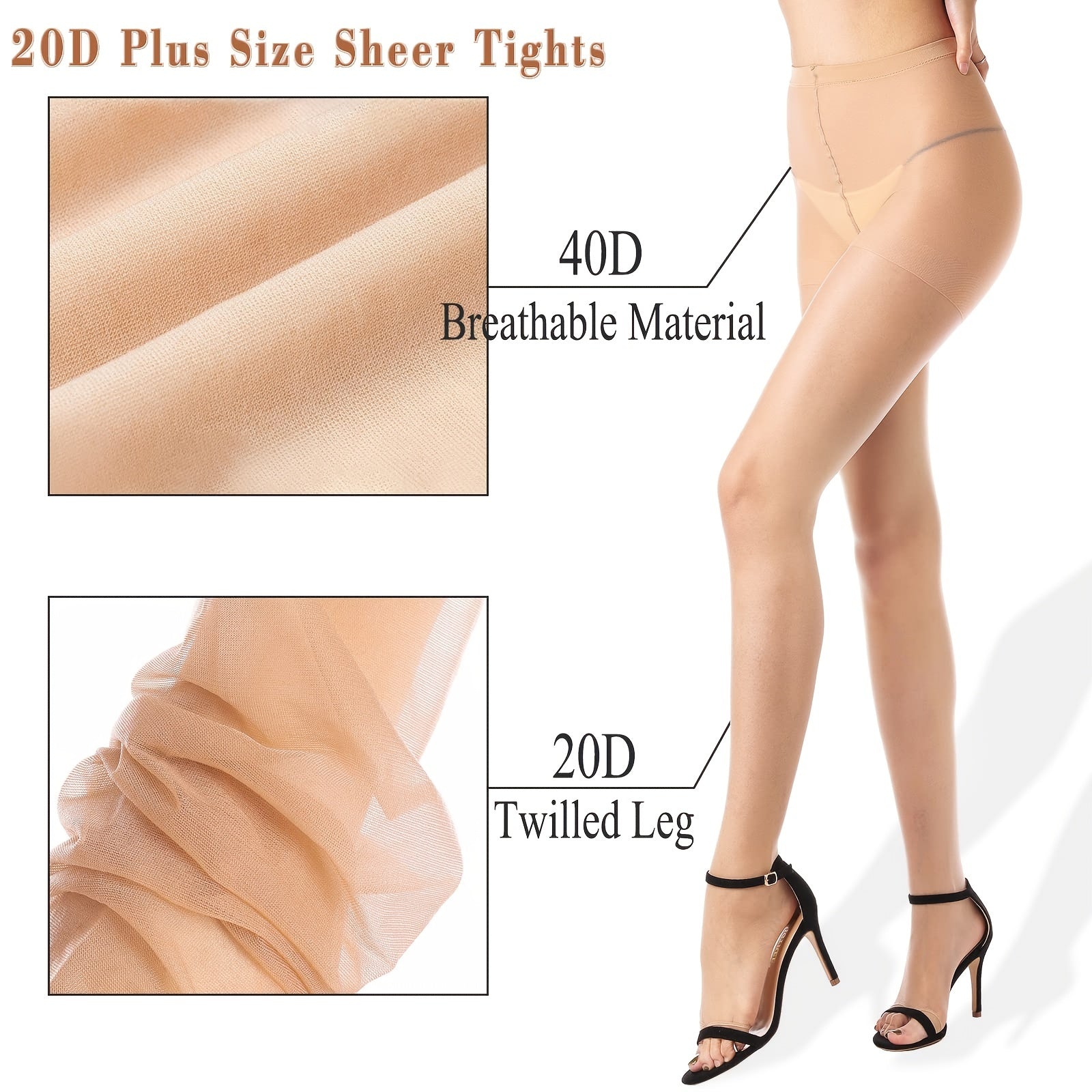 2 Pack Toeless Sheer Pantyhose High Waist Footed Pantyhose