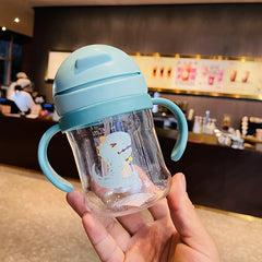 250ml Cartoon Water Cup with Double Handles, Leakproof Straw Bottle for Outdoor
