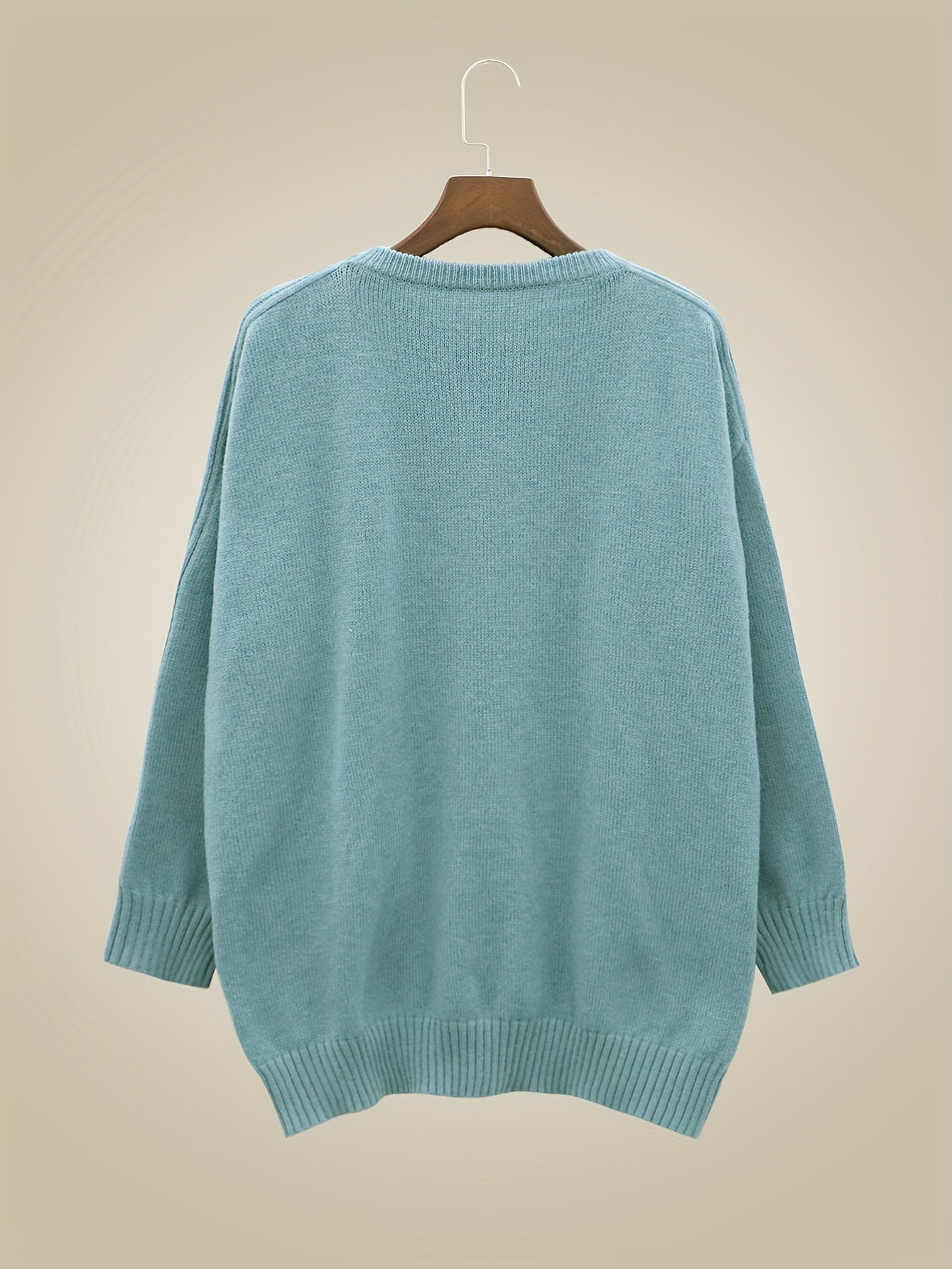 Casual Sweater Women's Plus Solid Long Sleeve Round Neck Pullover