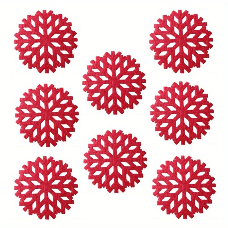 8pcs Round Christmas Mat Snowflake Felt Coaster Placemat