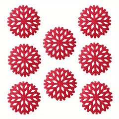 8pcs Round Christmas Mat Snowflake Felt Coaster Placemat