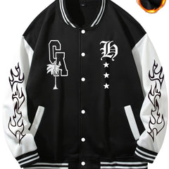 Men's Star Embroidery Varsity Jacket, Spring Fall School Baseball