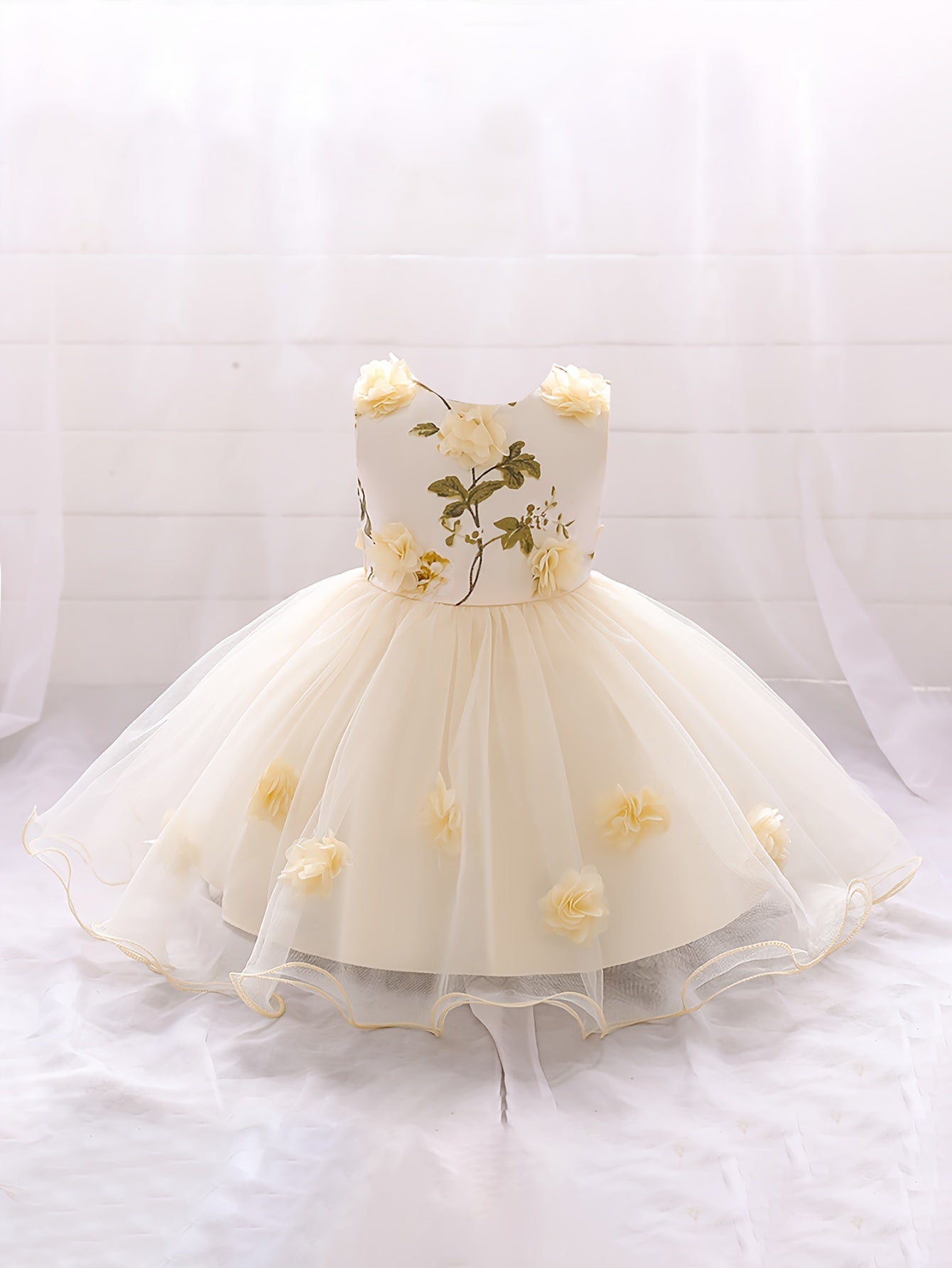 Princess Dress Birthday Party Mesh Puffy Gown Dress With Flower