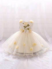 Princess Dress Birthday Party Mesh Puffy Gown Dress With Flower