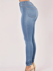 High Rise Skinny Jeans Slash Pocket Denim Pants
