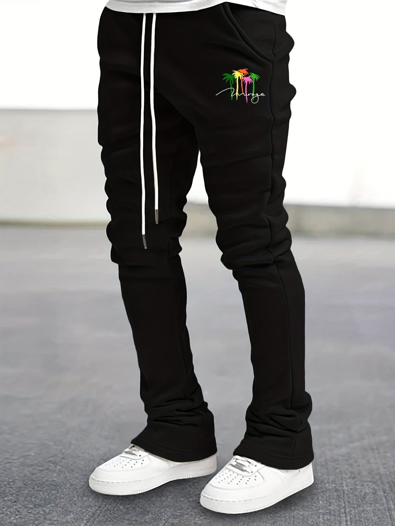Coconut Palm Pattern Flared Trousers Men s Casual Joggers