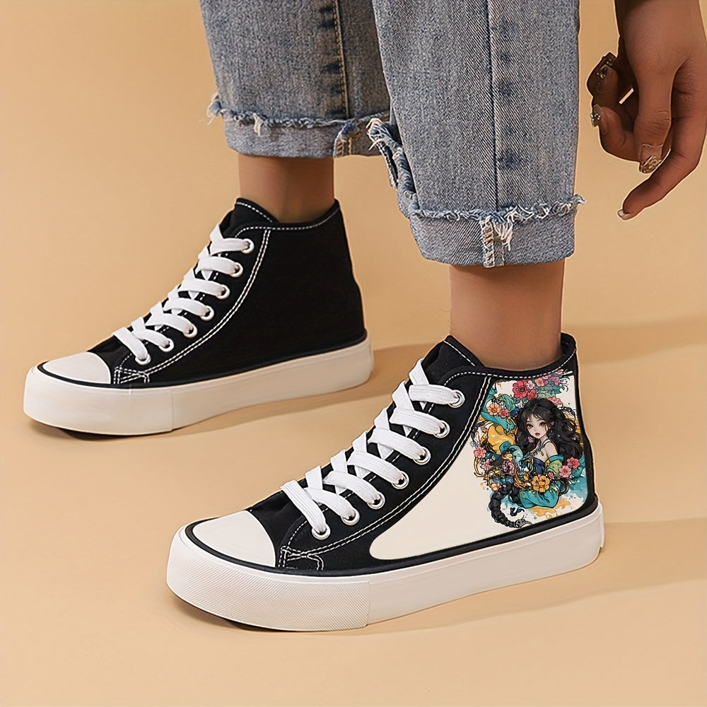Anime Girl Pattern Lightweight High Top Breathable Canvas Sneakers