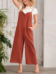 Wide Leg Spaghetti Jumpsuit V Neck Casual Sleeveless