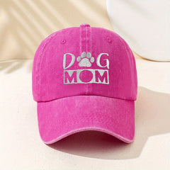 DOG MOM Embroidery Cotton Baseball Cap Washed Distressed Lightweight Dad Hat