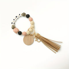 MAMA Silicone Beaded Bracelet Keychain Tassel Key Ring Purse Bag Charm