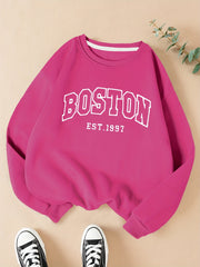 Boston Letter Print Crew Neck Sweatshirt