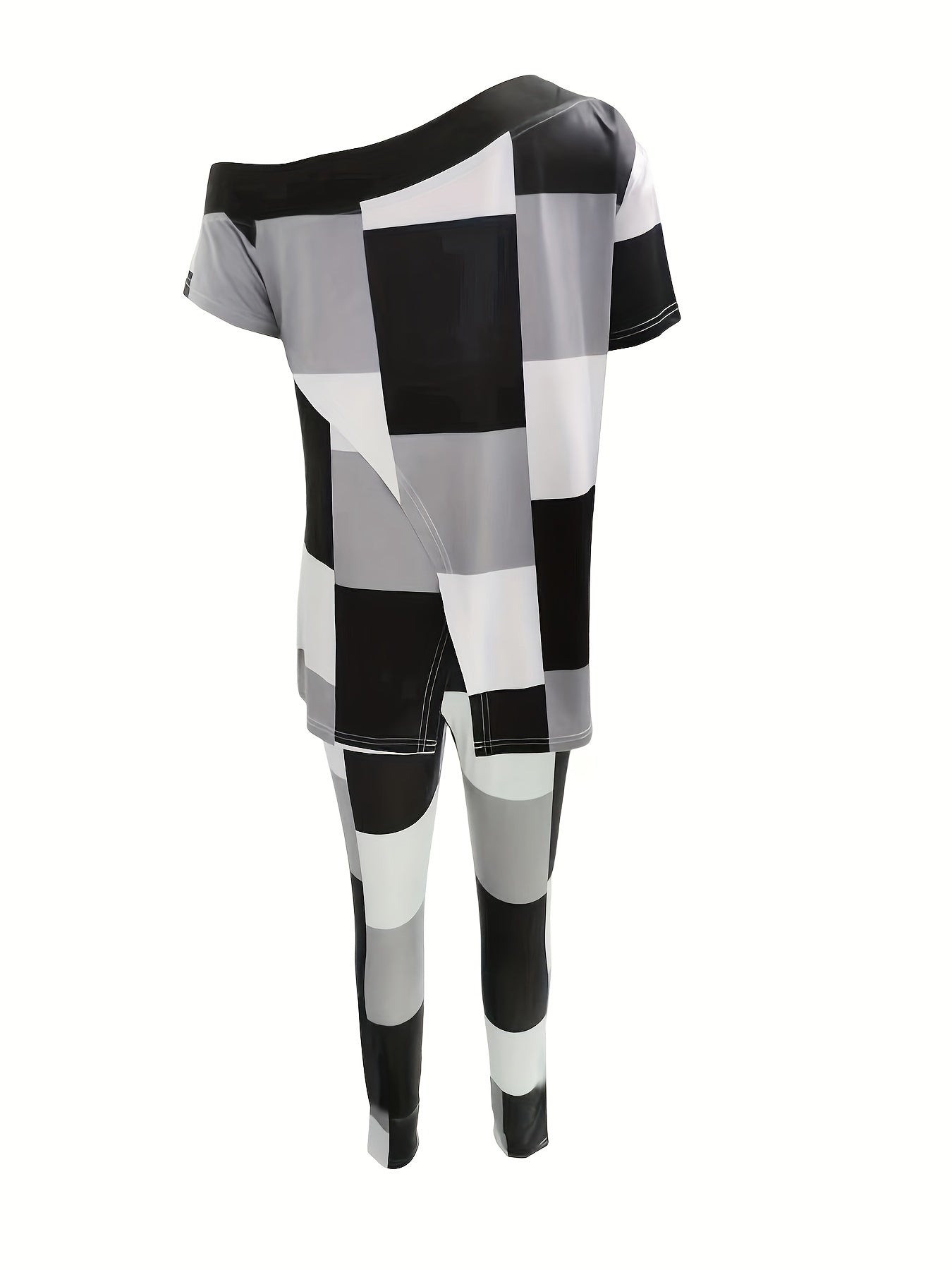Casual Two piece Set Slanted Shoulder Asymmetrical Tee & Slim Pants