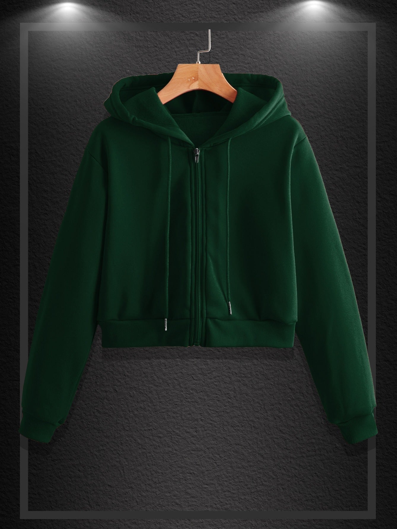 Women's Solid Zip Up Hoodie Drawstring Sweatshirt