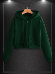 Women's Solid Zip Up Hoodie Drawstring Sweatshirt