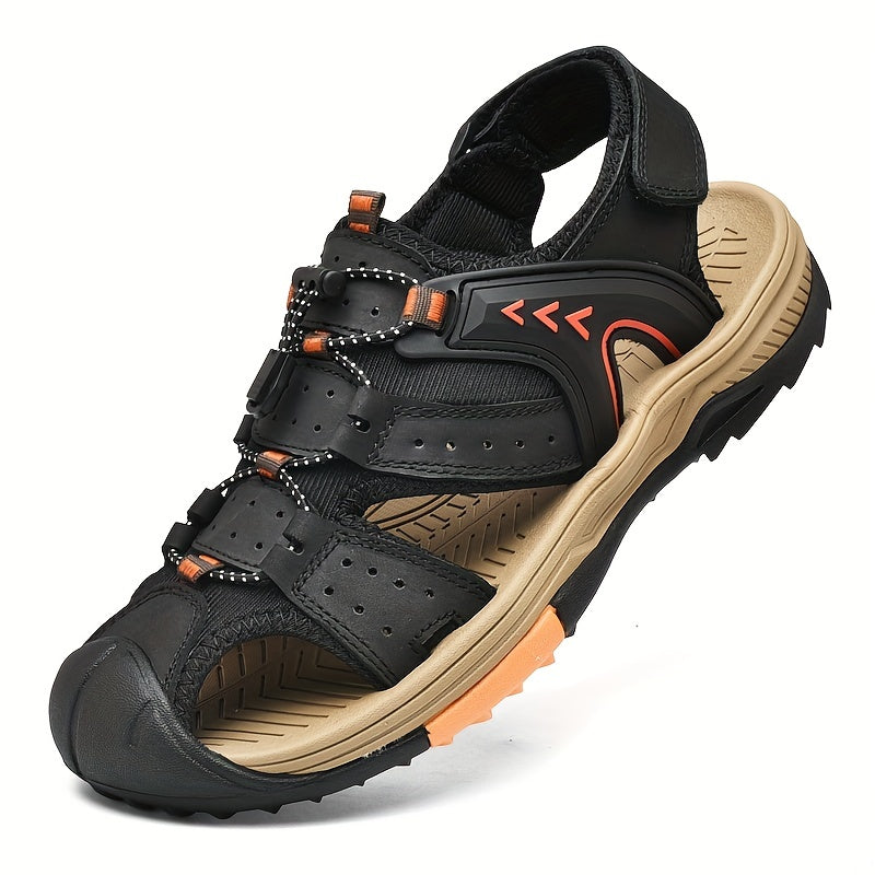 Men's Closed Toe Platform Sandals with Adjustable Hook And Loop Fastener