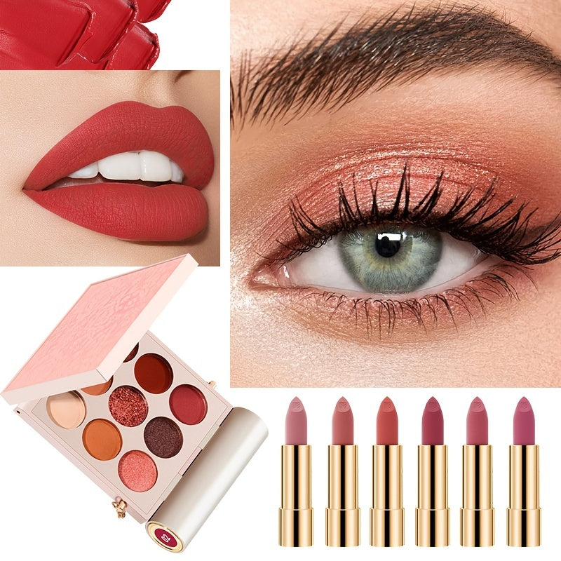 Eyeshadow Lipstick Set Glitter Shimmer Waterproof Long-lasting Matte Velvet