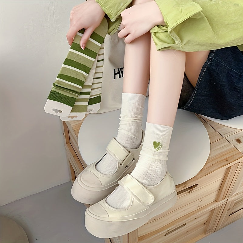 5 Pairs Striped Crew Socks for Women