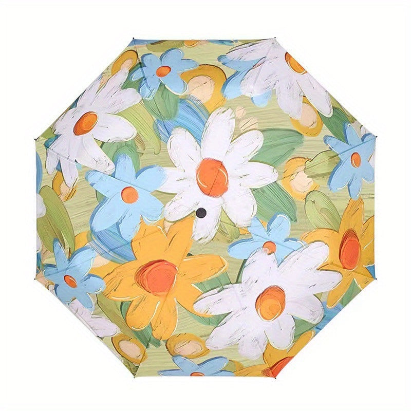 Vintage Oil Painting Folding Umbrella UV Protection