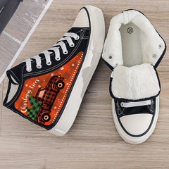 Christmas Truck Print Plush Lined Chunky Canvas Sneakers
