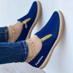 Women's Zipper Flat Loafers Comfy Walking Shoes