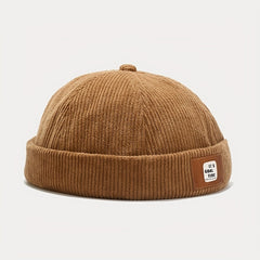 Unisex Corduroy No Brim Beanie Hat With Label Letter Style