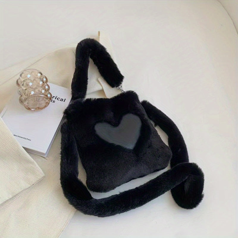 Heart Plush Handbag Fuzzy Shoulder Bag