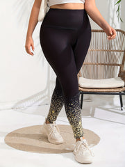 Women's Plus Glitter Print High Waisted Slight Stretch Leggings