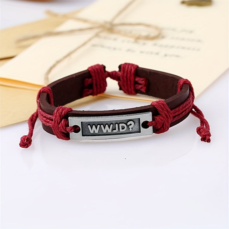 WWJD Bracelets Christian Bible Verse Handwoven PU Leather Sports Wristband