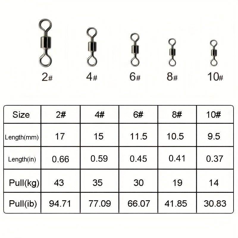 250pcs Fishing Rolling Barrel Swivel Line Hook Connector 5 Sizes with Box