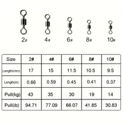250pcs Fishing Rolling Barrel Swivel Line Hook Connector 5 Sizes with Box
