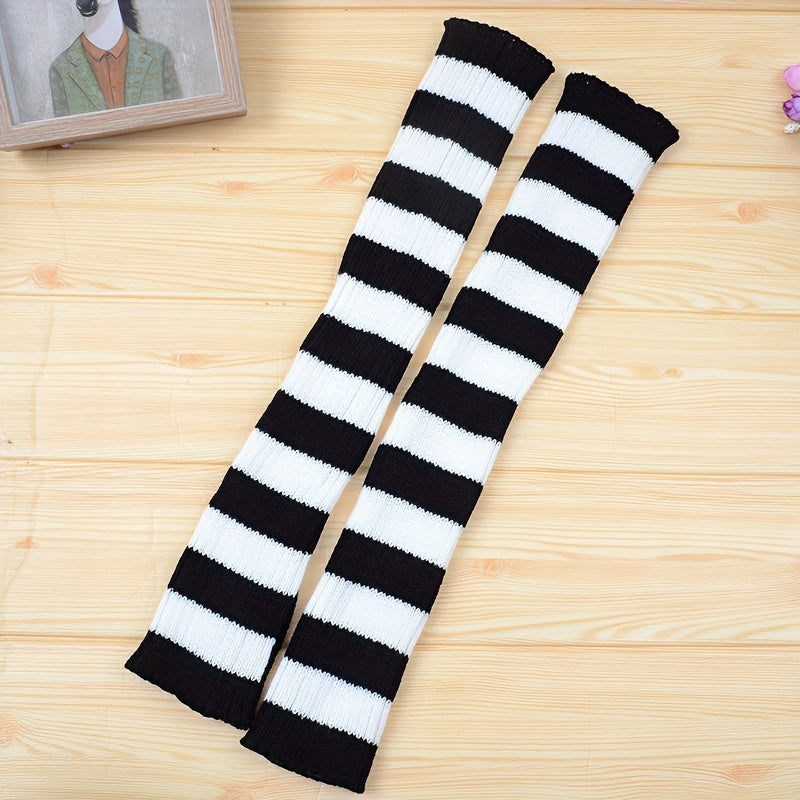 Striped Leg Warmers Gothic Punk Style Rib Knit Knee High Leg Warmers