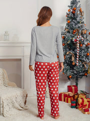 Christmas Letter Pajama Set Top & Polka Dot Pants Women's Sleepwear