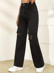Distressed High Rise Wide Leg Jeans for Women