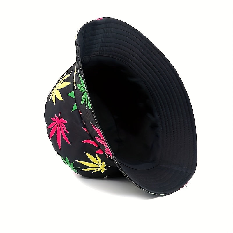 Leaf Print Bucket Hat Double Sided Sun Hat
