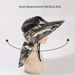 Camouflage Casual Bucket Hat With Mask Neck Flap Wide Brim UV Protection Sun Hat