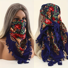 27.5" Printed Square Handkerchief Tassel Towel Sunshade Headscarf